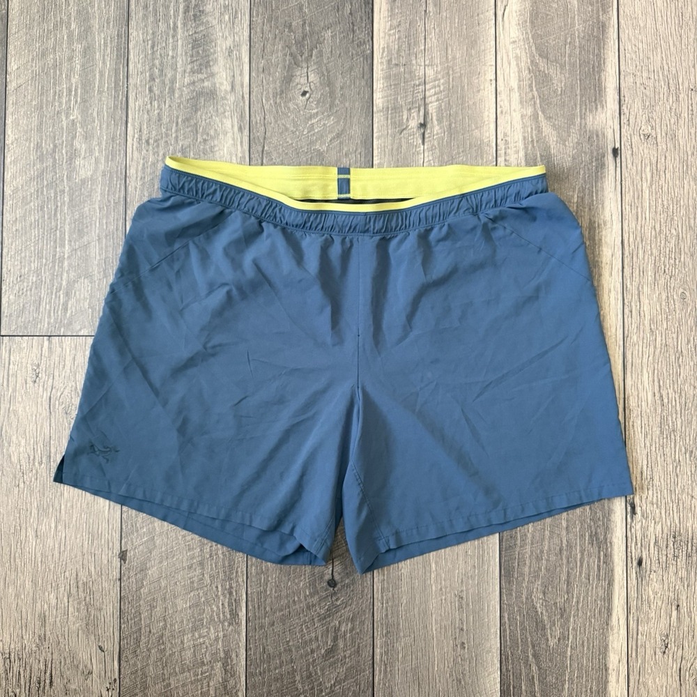 Arcteryx Norvan 5" Running Shorts Mens XL Yellow Blue Lined Athletic Training